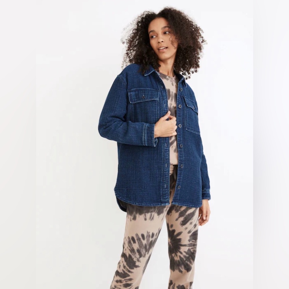 Madewell Women’s Double-Weave Denim Shirt-Jacket Indigo Herringbone Size Small